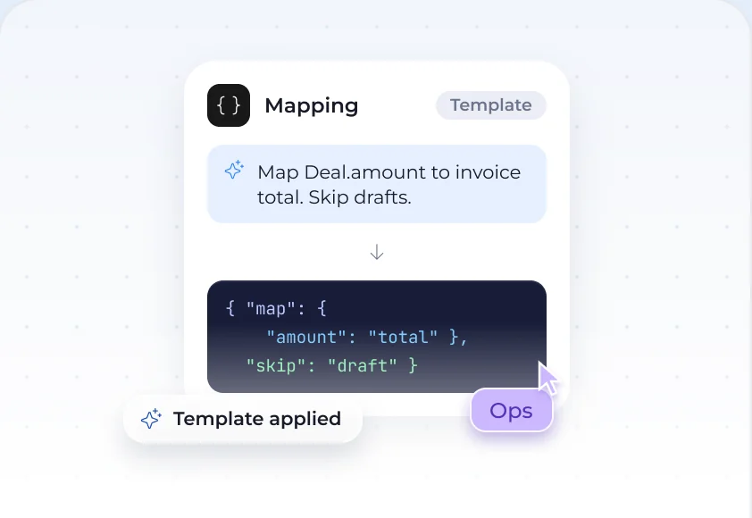 A plain-English mapping rule compiled to JSON from a template.