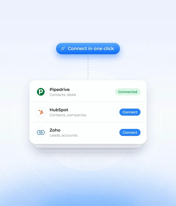 An in-product list of customer integrations and connection options.